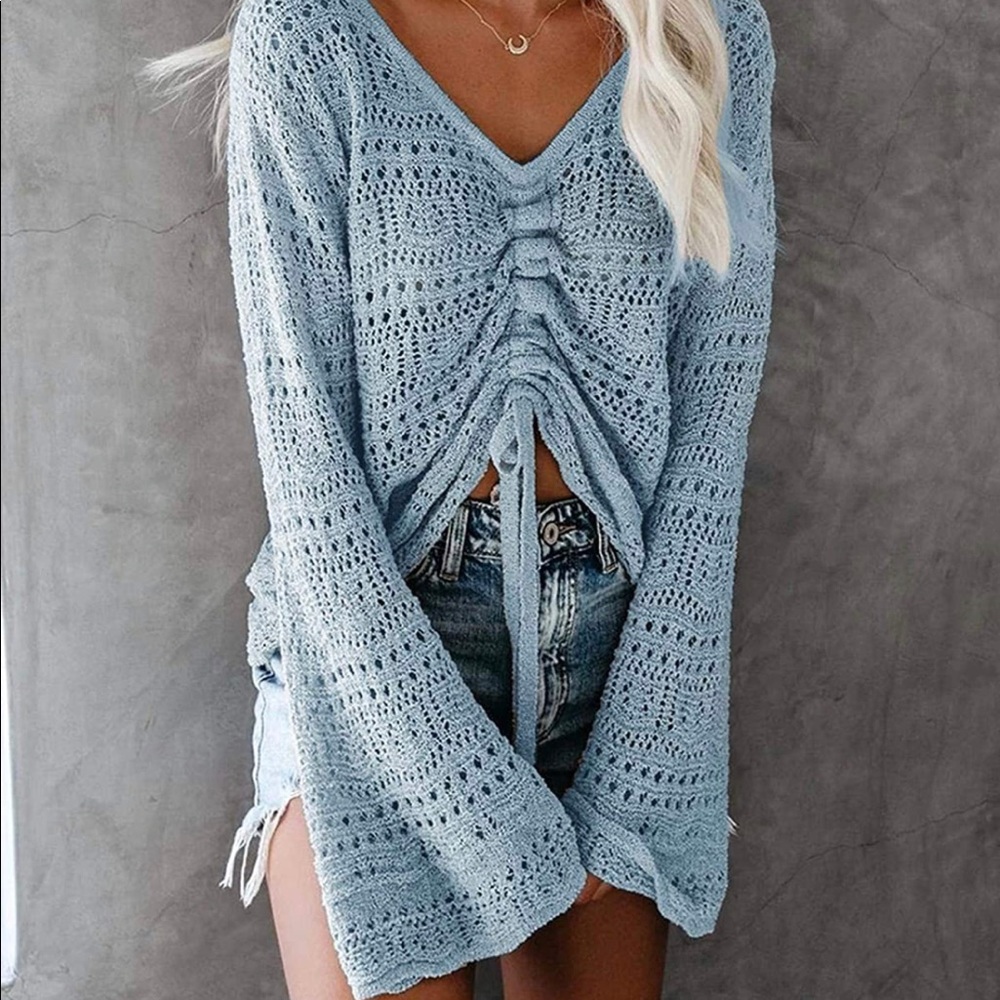 Crochet Bell Long Sleeve Crop Top